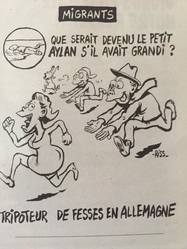 "A racist cartoon by a Charlie Hebdo staffer"
